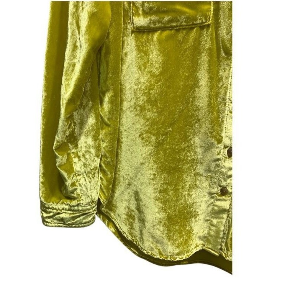 Pilcro and the Letterpress Chartreuse Green Velvet Button Down Shirt Womens 6 - Picture 6 of 12